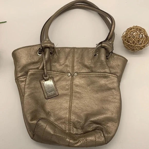 Tignanello gold leather hobo bag