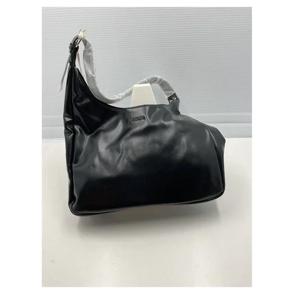 SeaGloca Black Faux Leather Hobo Shoulder Bag Large‎ NWT