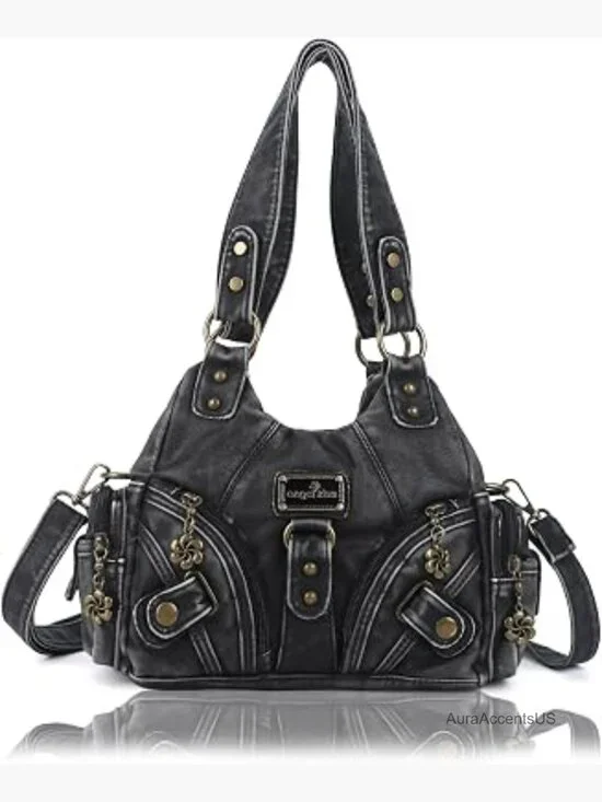 Small Hobo Shoulder Bag Vegan Leather Multi-Pocket Tote with Zipper