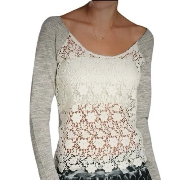 Free People Heather Gray Knit Top