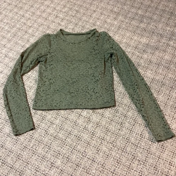 Hollister Olive Green Floral Lace Sheer Long Sleeve & Layering Tank Top Size XS