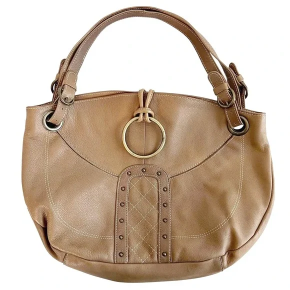 Vintage Luce Women's Shoulder Bag Hobo Purse Brown Leather Brass‎ Slouchy Boho