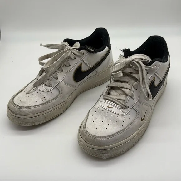 NIKE Air Force 1 US Size 7 Y White, Black & Gold Sneakers