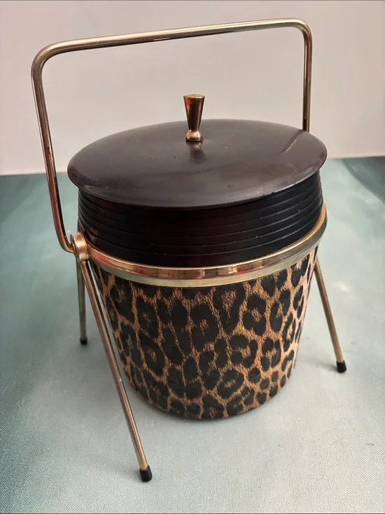 Vintage MCM Leopard Print Ice Bucket with Lid