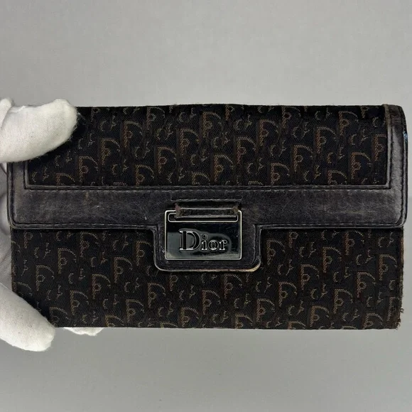 🖤Dior Brown/Black John Galliano Street Chic Oblique Monogram Logo Canvas Wallet