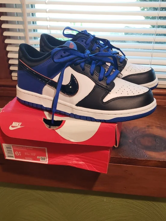 Nike Kids Dunk Low SE-Top Sneakers - White/Black/Royal Blue