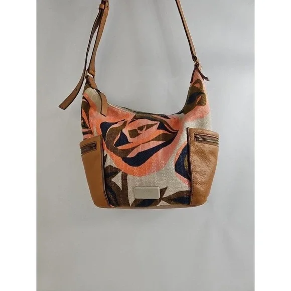 VTG Fossil Shoulder Bag Leather Accents - Canvas Hobo