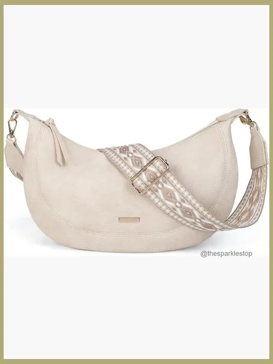 Boho Faux Leather Crescent Crossbody Hobo Bag with Multi Pockets