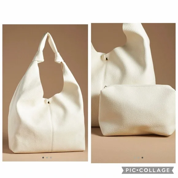 NWT new Anthropologie the love knot slouchy bag cream white + mini pouch