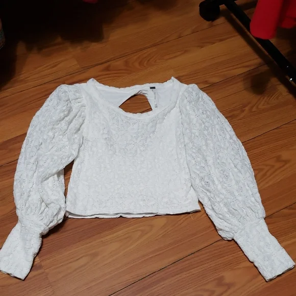Free‎ People Gothcore Elegant White Lace Baloon Sleeve Crop Women's XS Top