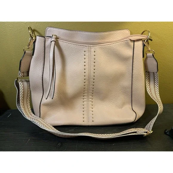 Montana West Studded Hobo Bag Vegan Leather Adjustable Shoulder Tote Lined Pink