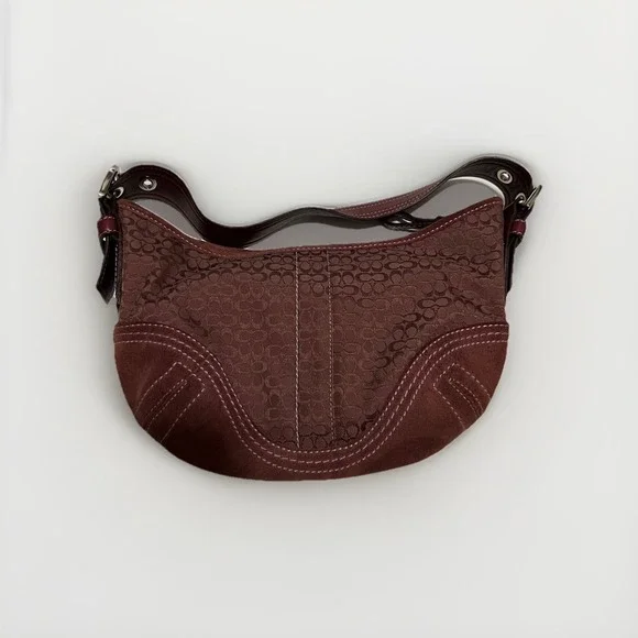 Vintage Coach Soho Mini Hobo Bag 2154 Burgundy Wine Signature Canvas Leather Y2K