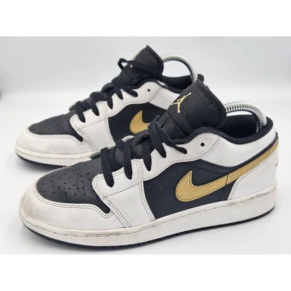 Nike Air Jordan 1 Low GS AJ1 5.5Y Gold Swoosh Kid Youth Casual Shoes 553560-172