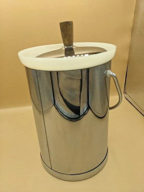 Vintage Chrome Ice Bucket Lid Handle White Plastic Inner Sleeve Pre-owned