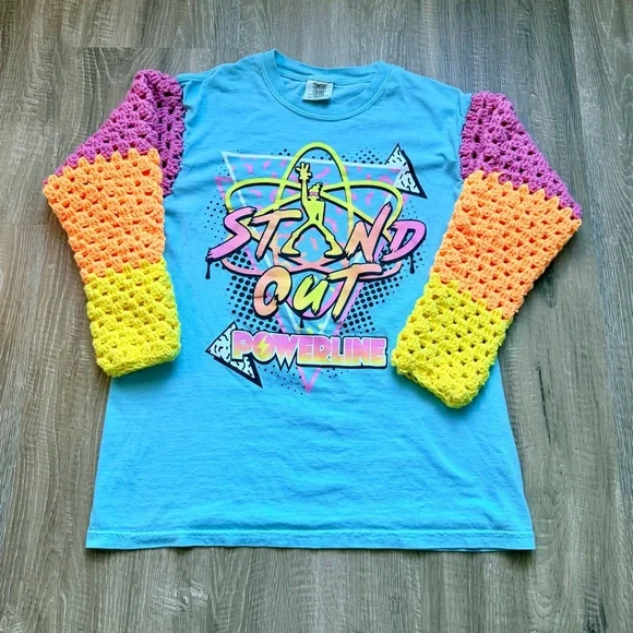 Crochet Upcycled Powerline Goofy Movie T Shirt Crochet Sleeves‎ Unisex M