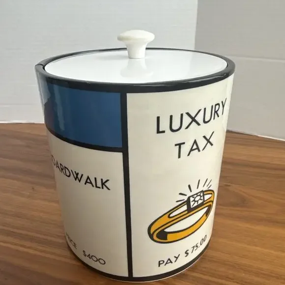 Vintage Monopoly Retro Ice Bucket With Lid -Park Place, Luxury Tax, Collectible