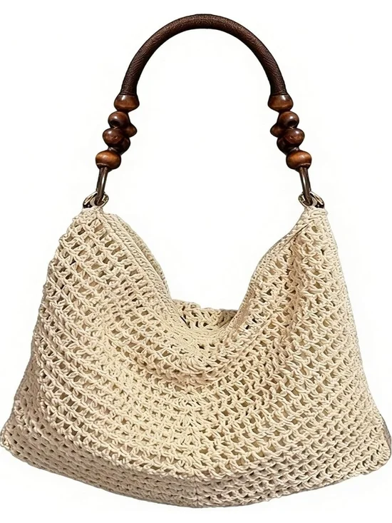 Boho Crochet Straw Shoulder Bag Slouchy Woven Hobo Tote Beach Vacation Cottage