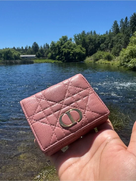 #114 Christian Dior Luxury Pink Quilted Mini Wallet with Signature Hardware