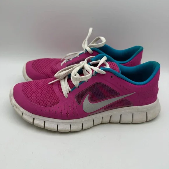 Nike Free Run 3 Running Shoes‎ Pink Teal Athletic Sneakers Kids Size 7Y