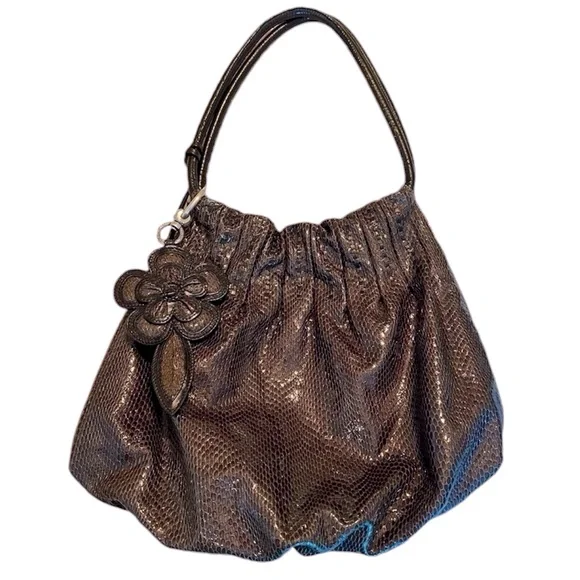 Brighton Breelan Python Snake Embossed Leather Hobo Bag