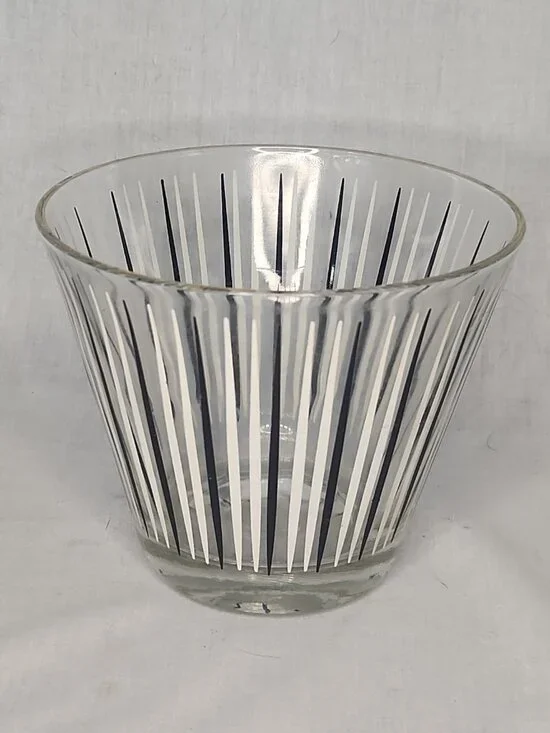 Vintage Hazel-Atlas Black White Stripe Bowl Ice Bucket  Gold White Black
