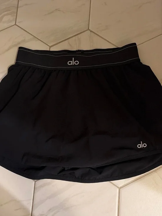 ALO Yoga Black Circle Skater Skirt with Branded Waistband