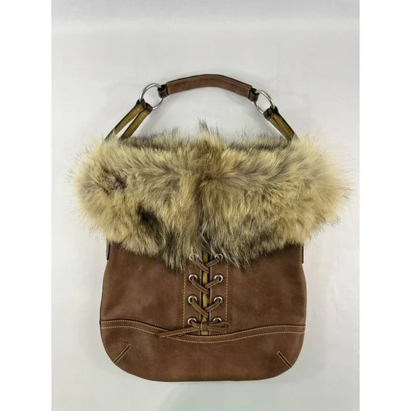 COACH Vintage 2004 Archival Rare Piece Cowhide & COYOTE FUR Hobo No. 1426 Purse