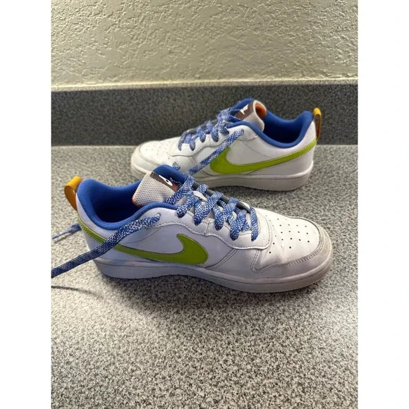Nike Court Borough Low 2 SE DQ7770-100 White Green Blue Youth‎ 6.5Y Pre-owned