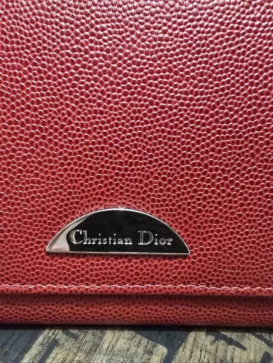 Dior Red Pebbled Leather Wallet with Silver Logo Plaque