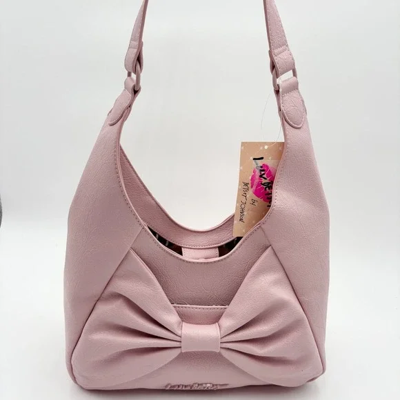 Betsey Johnson LBROSA Bow Hobo Bag Purse Shoulder Bag Y2K Pink Blush‎