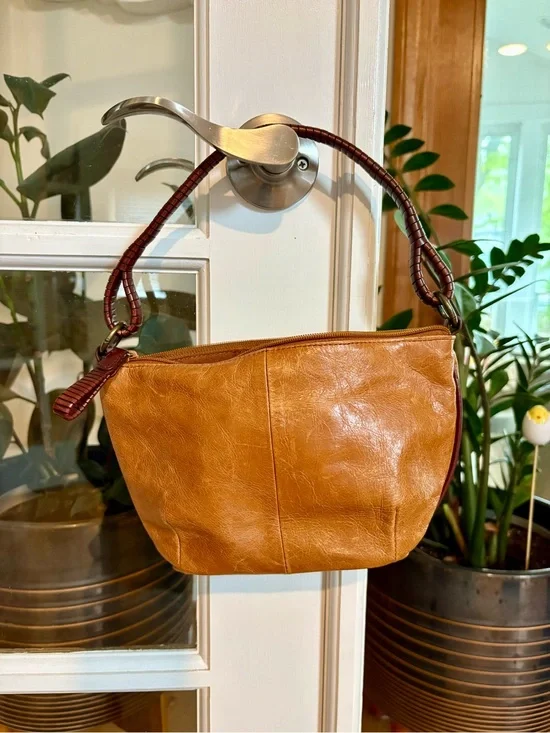 Fossil Small Saddle Tan Leather Hobo Bag with Dark Brown Wrapped Handle