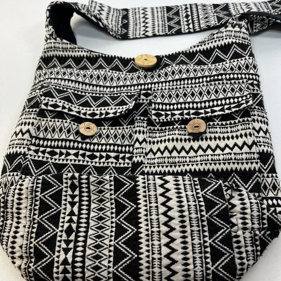 Tribe Azure Handcrafted Fair Trade Large Black‎ 100% Cotton Hobo Hippie Boho Bag