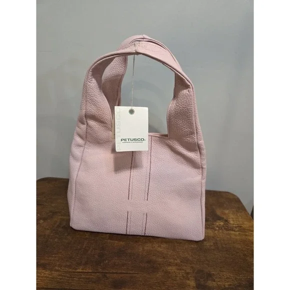 Petusco Handbag Pink Pebbled Genuine Leather Hobo Tote Bag Made In Spain NWT