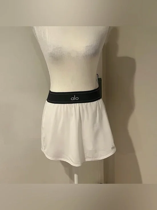 ALO Yoga White Mini Skirt with Black Waistband