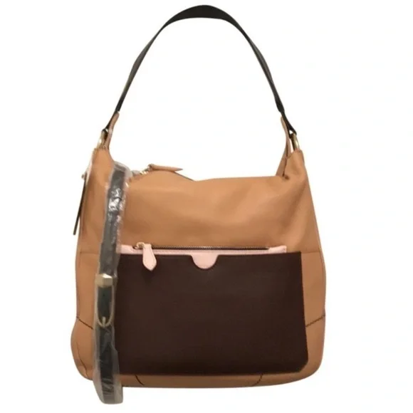 NWT orYANY Adele Colorblock Beige Brown Leather Hobo Bag