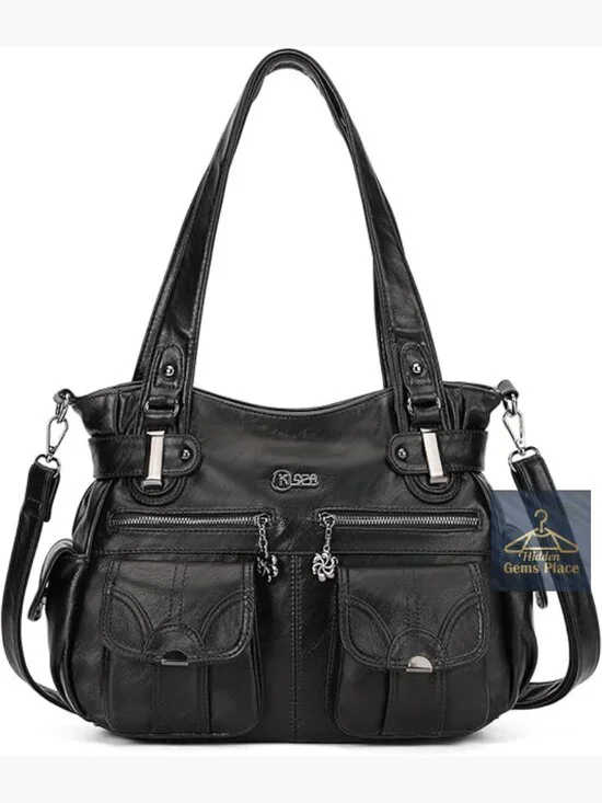 Large PU Leather Multi-Pocket Shoulder Bag, Hobo Handbag