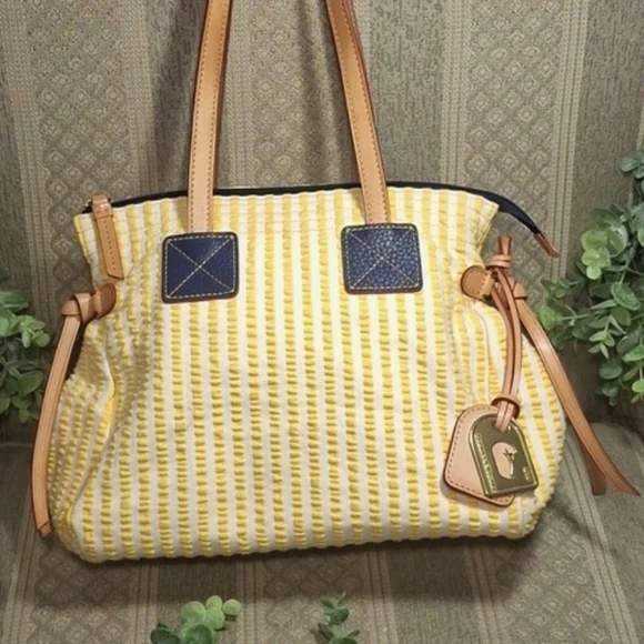 Dooney & Bourke Yellow Seersucker & Leather Hobo Bag