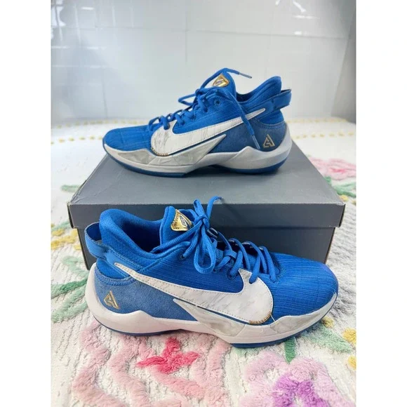 Nike Zoom Freak 2 Signal Blue White Gold GS Basketball Shoes CZ4177-408 Size 7Y