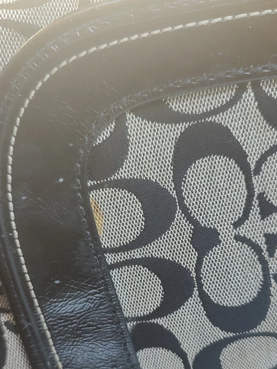 Coach Black Grey Signature Canvas Shoulder Bag F13739 Flap Hobo