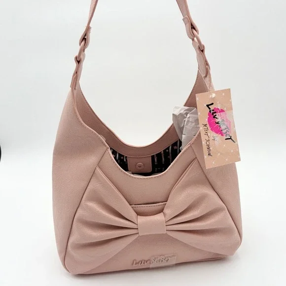 Betsey Johnson LBROSA Hobo Bag Bow Accent Shoulder Bag Purse Taupe NWT‎