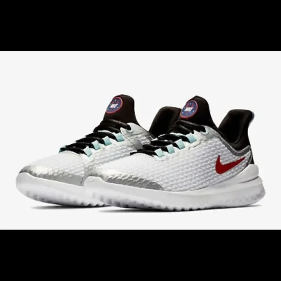 Nike Youth Renew Running Sneaker Rival White Silver Shoe Red Swoosh Size 7