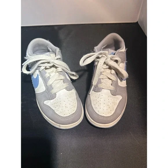 Nike Dunk Low Toddler Shoes‎ Light Grey White Blue Swoosh Sneakers Size 1Y
