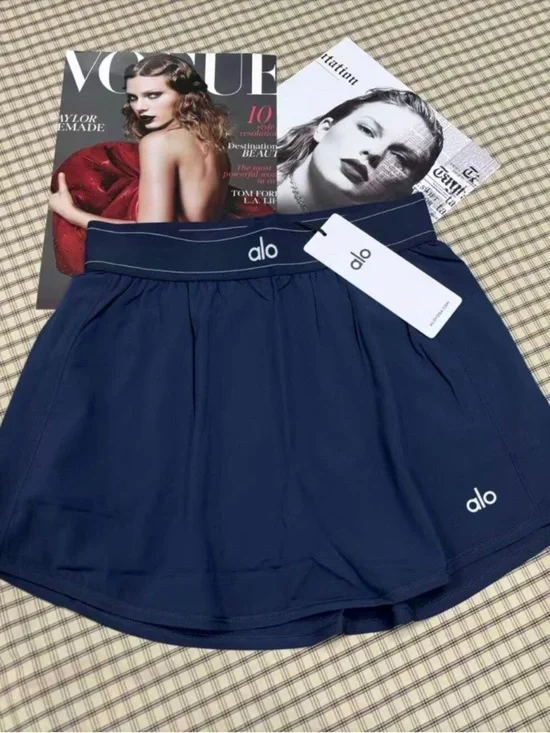 ALO Yoga Navy Blue Circle Skirt with Logo Waistband