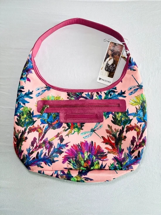 Anuschka Purse Hobo Sling Bag Wanderlust Collection Dragonfly Leather Trim New