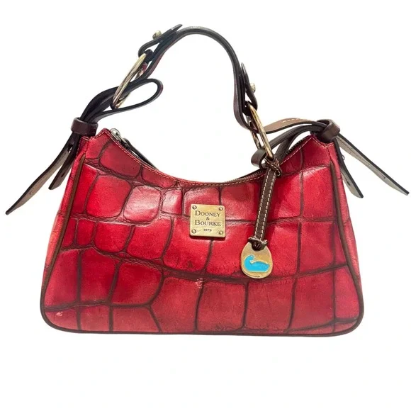Dooney & Bourke Nile Croc Embossed  Hobo Womens OS Red Leather Bag