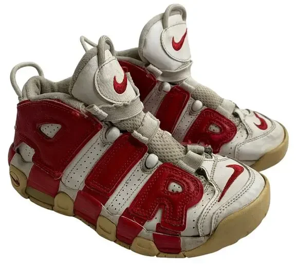 Nike Air More Uptempo Sneakers Youth Sz 5 Red White Jumbo Logo High Top Shoes
