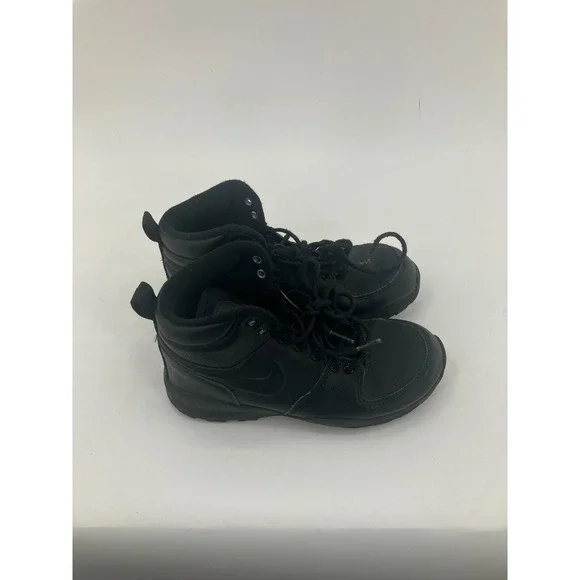 Nike Manoa Leather BQ5372-001 Boots Kids US 5.5 Black Lace Up Round Toe Ankle