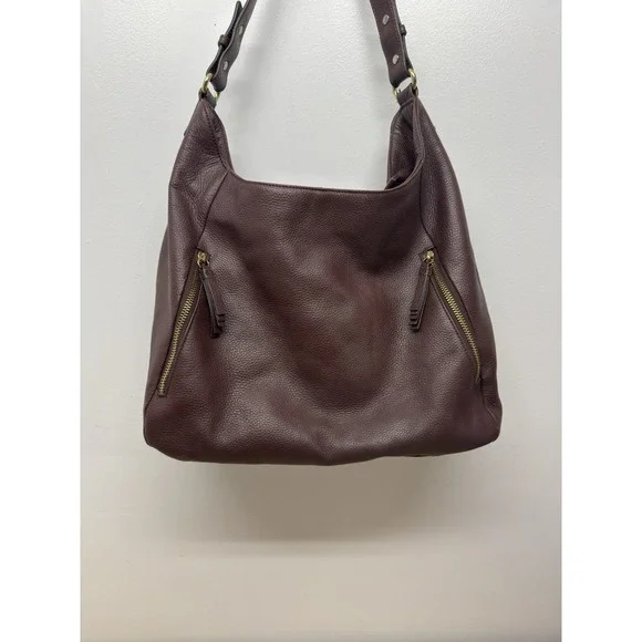 ORA DELPHNE Elle Hobo Burgundy Large Shoulder Bag Pebbled  Front Zip Pockets #13
