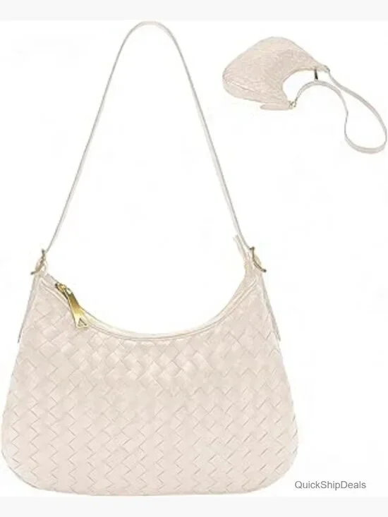Woven Leather Hobo Bag Crossbody Shoulder Tote Lightweight Zipper