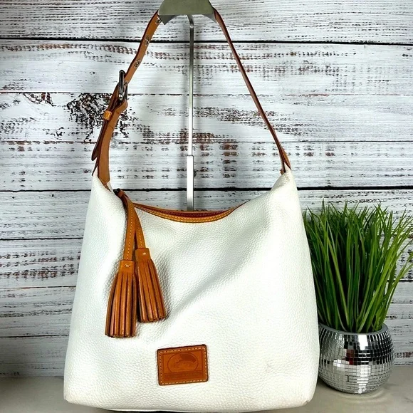 Dooney & Bourke Shoulder Bag Bone White Hobo Purse with Tan Accents‎ Leather